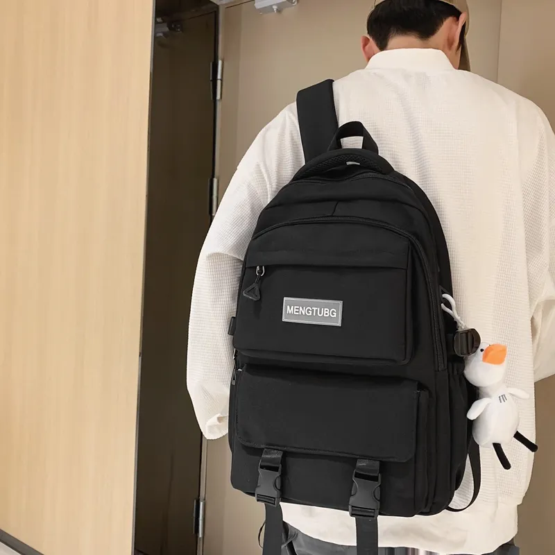 Travel Nylon Backpack Unisex Black/White/Purple/Gray-5