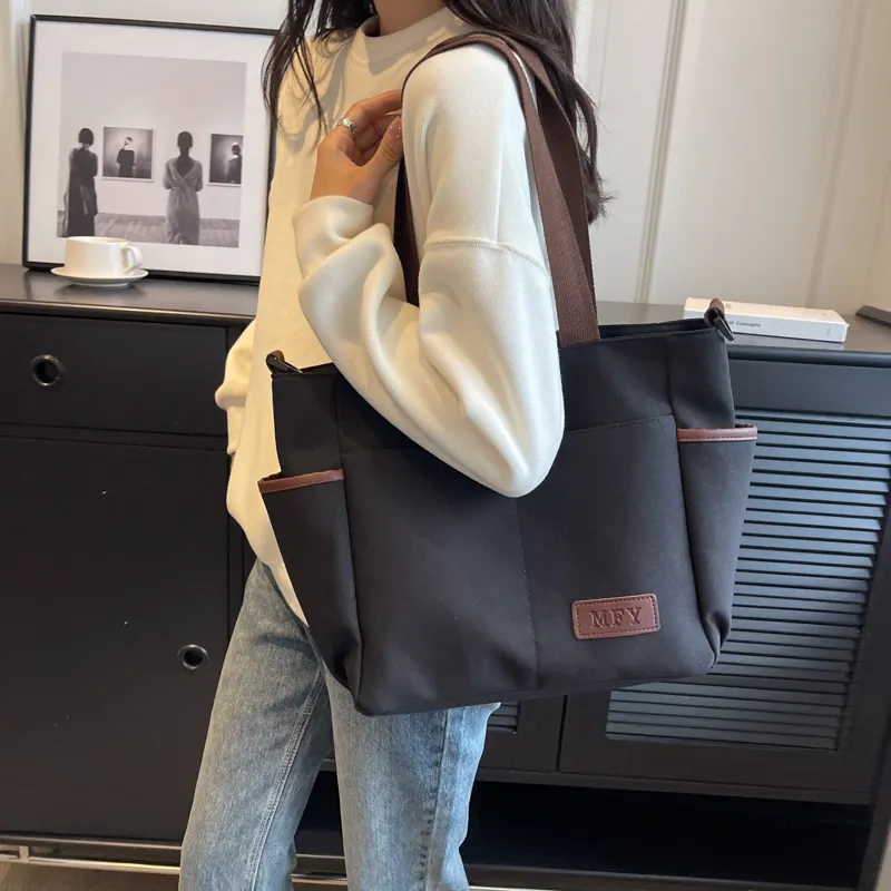 Travel Canvas Crossbody Bag Shoulder Bag Regular Women's Black/Ecru/Khaki-1