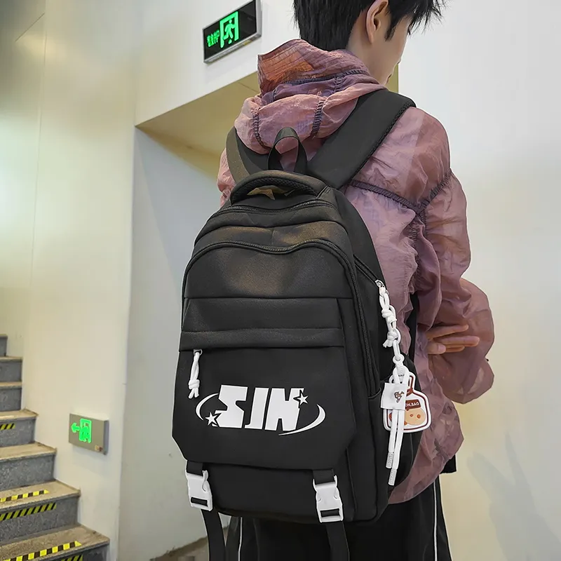 Travel Nylon Backpack Unisex Pure Black/White & Black/Khaki/Blue/Red-2