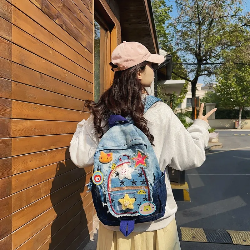 Travel Denim Backpack Unisex Blue-6