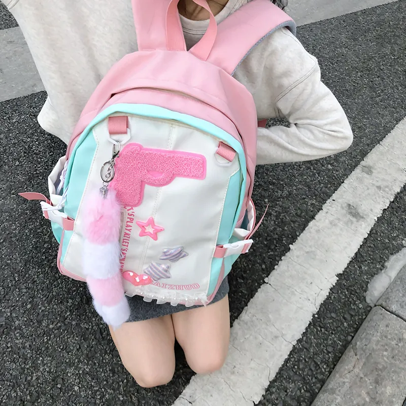 Travel Nylon Backpack Women's Pink-5