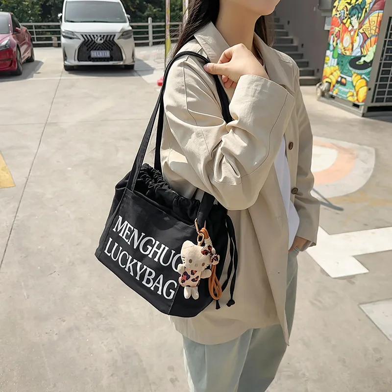 Travel Cotton Shoulder Bag Unisex Black White Red/Yellow/Khaki/Blue-3