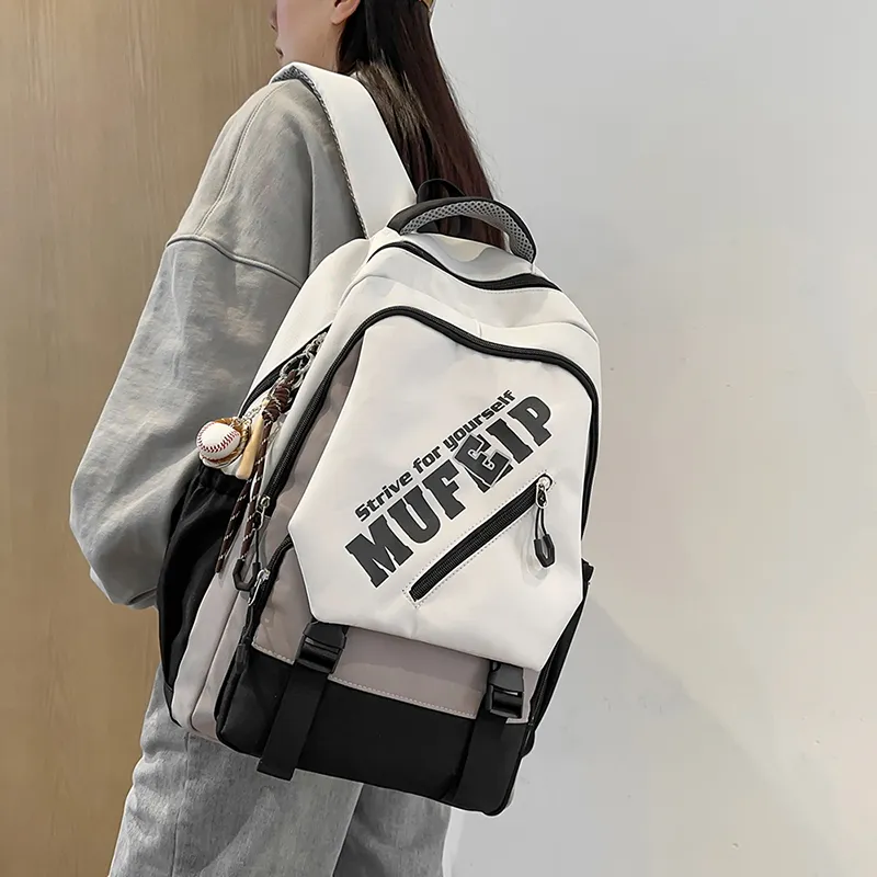 Travel Nylon Backpack Unisex Black/White/Red-12