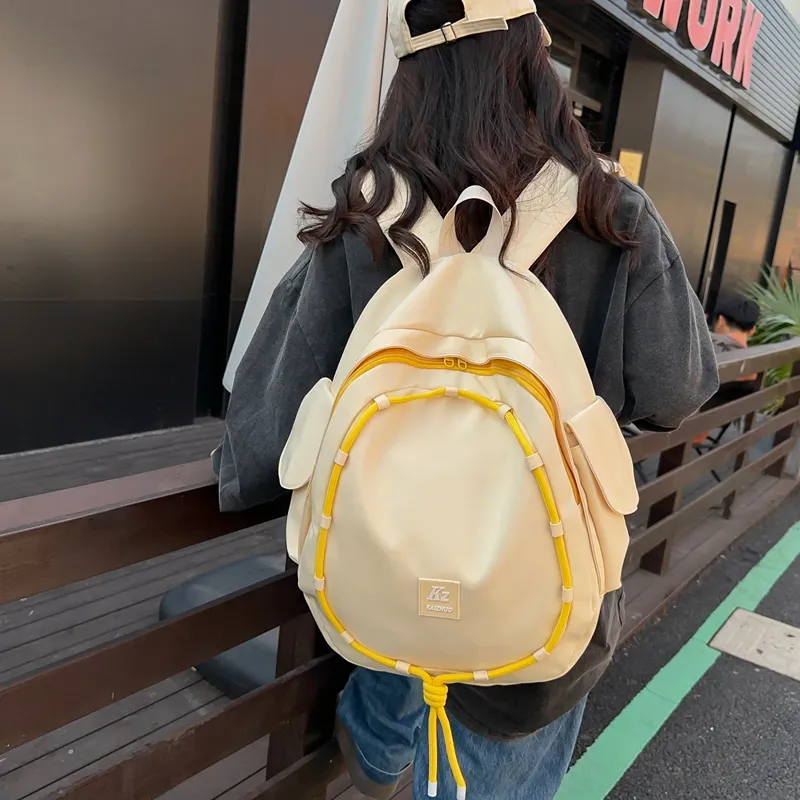 Travel Nylon Backpack Unisex Black/Yellow/Blue-7