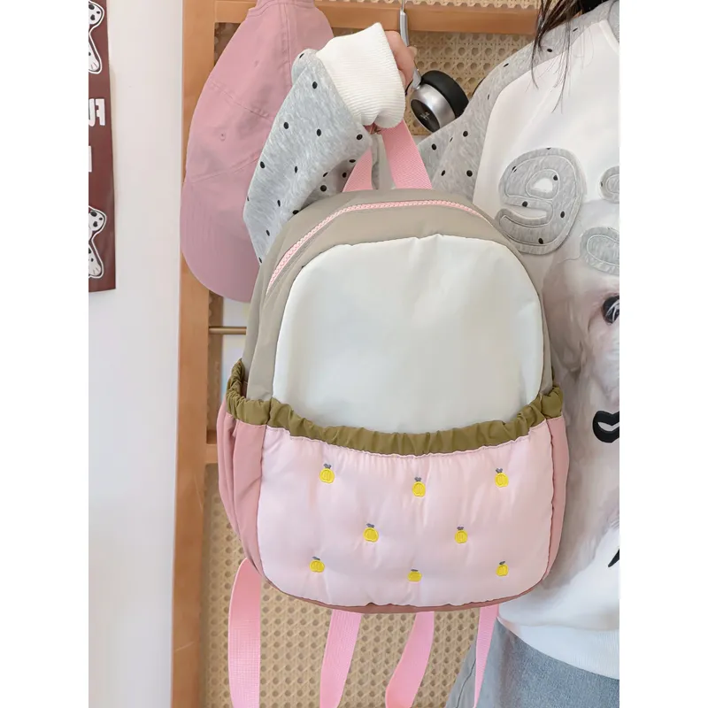 Travel Nylon Fabric Backpack Women's Pink-1