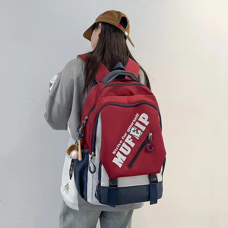 Travel Nylon Backpack Unisex Black/White/Red-16