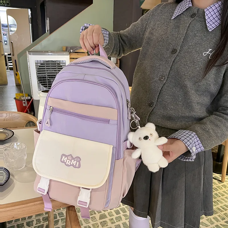 Travel Nylon Backpack Regular Unisex Black/Purple With Pink/Blue With Yellow/Brown With Khaki-4