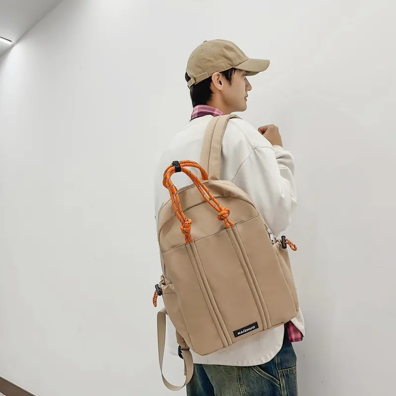 Travel Nylon Backpack Regular Unisex Black/Khaki/Yellow-10