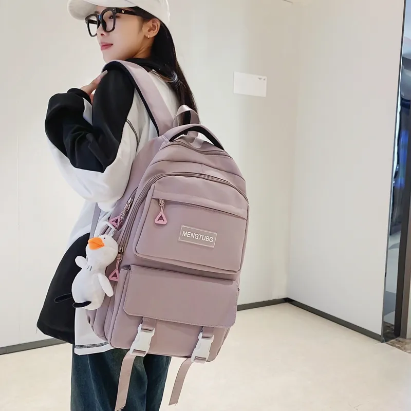 Travel Nylon Backpack Unisex Black/White/Purple/Gray-24