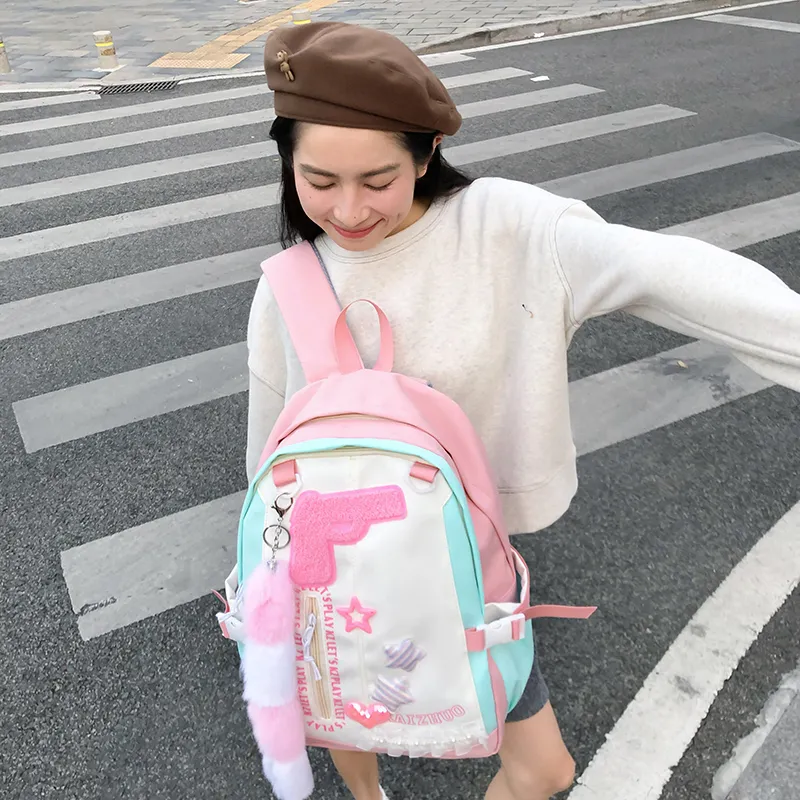 Travel Nylon Backpack Women's Pink-2