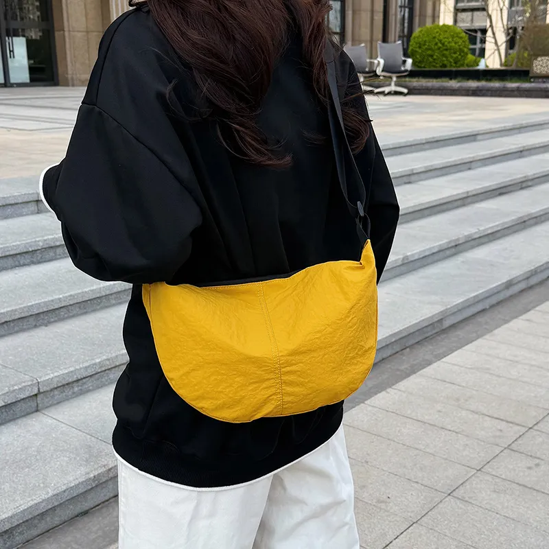 Travel Washed Cloth Crossbody Bag, Shoulder Bag Unisex Black/White/Green/Yellow/Orange-22
