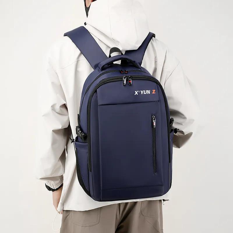 Travel Nylon Backpack Men's Black/Blue/Gray-7