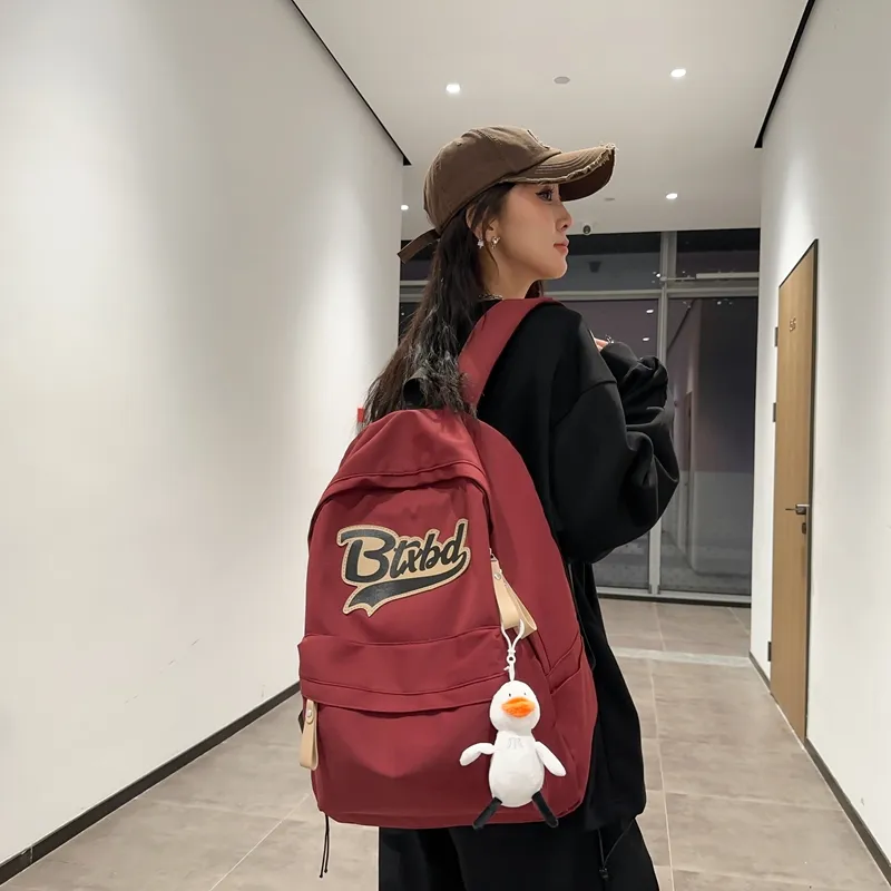 Travel Nylon Backpack Regular Unisex Black Ecru/Red/Gray-17