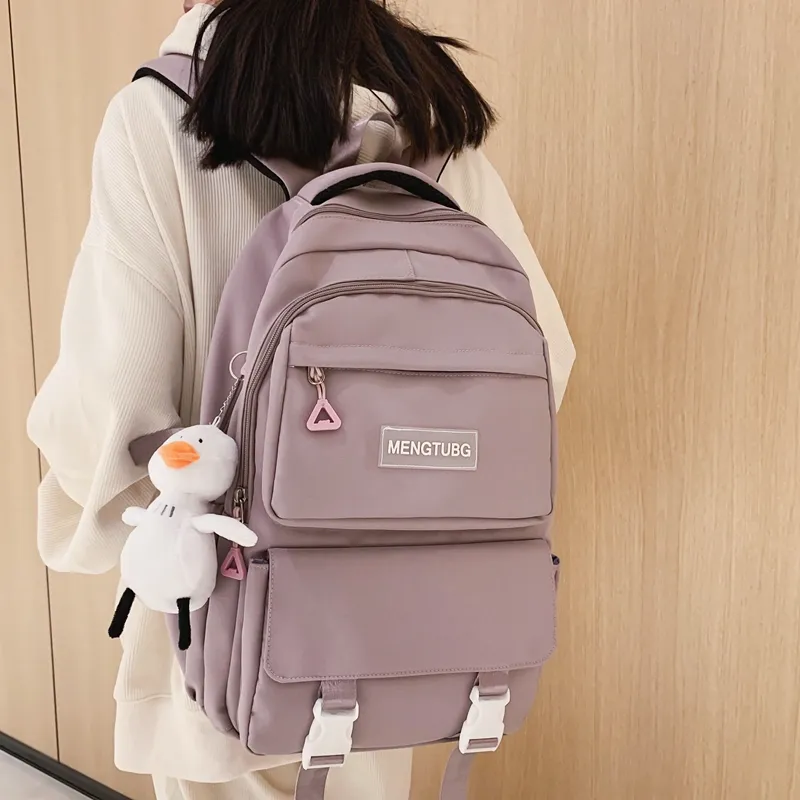 Travel Nylon Backpack Unisex Black/White/Purple/Gray-21