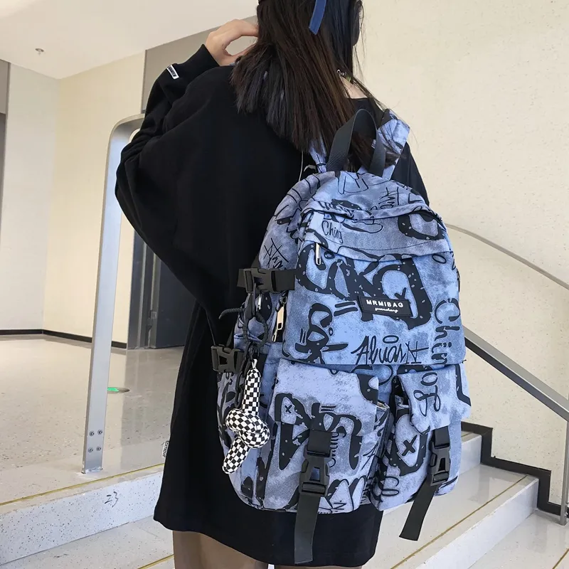 Travel Nylon Backpack Regular Black/White/Blue-12