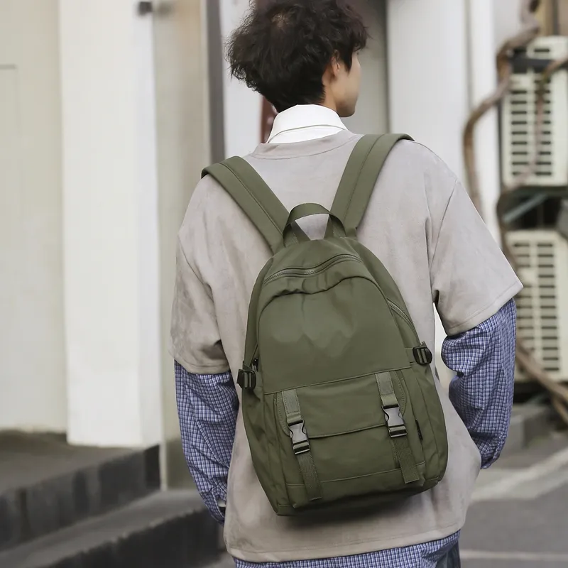 Travel Nylon Backpack Unisex Black/Gray/Khaki/Pink/Green/Purple-16