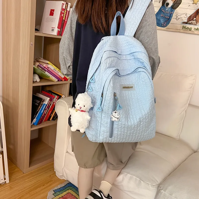 Travel Nylon Backpack Regular Women's Black/White/Pink/Blue-6