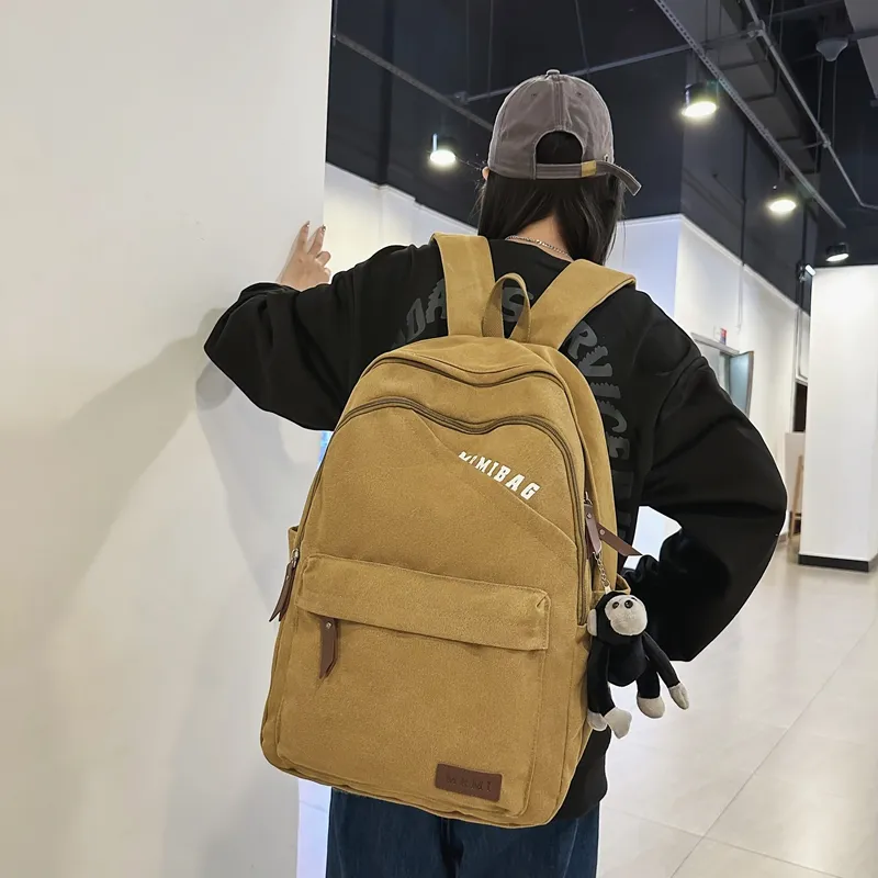 Travel Canvas Backpack Unisex Black/Green/Brown/White/Gray/Khaki-21