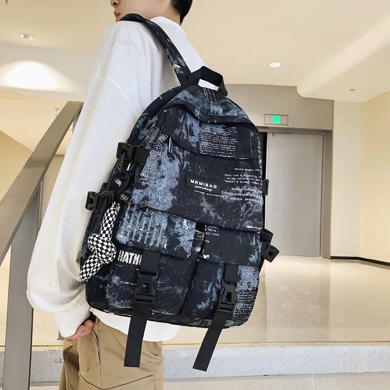 Travel Nylon Backpack Regular Black/White/Blue-1