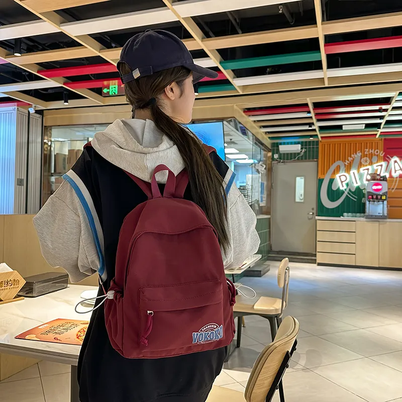 Travel Nylon Backpack Regular Unisex Black/Ecru/Red/Pink/Light Blue-19
