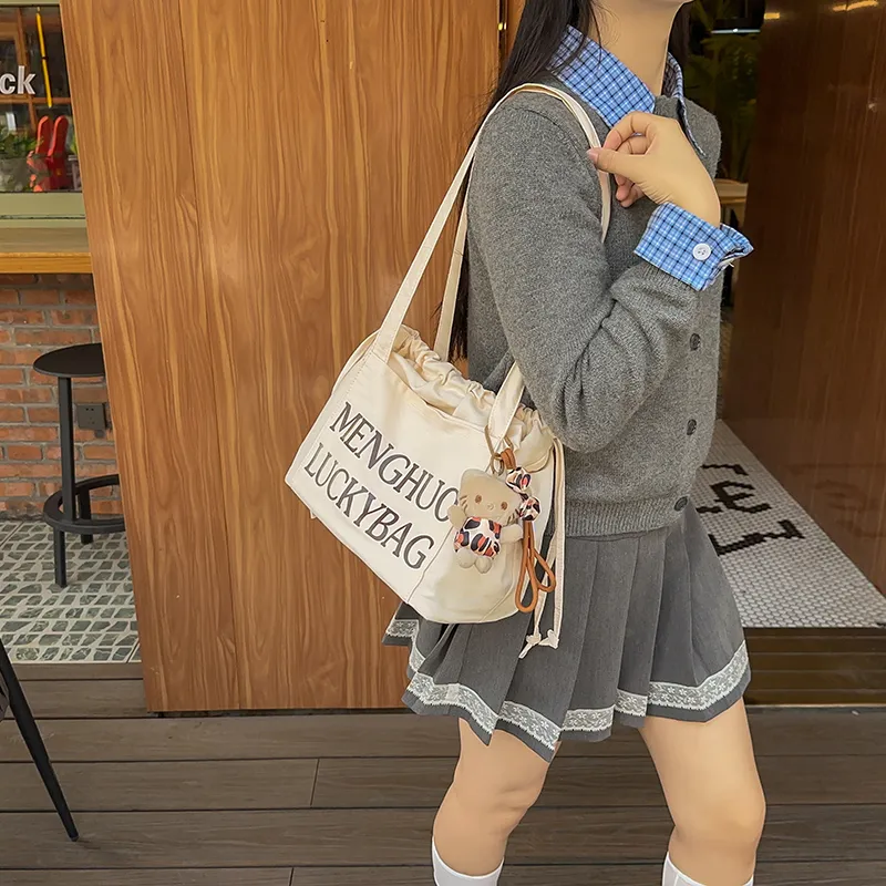 Travel Cotton Shoulder Bag Unisex Black White Red/Yellow/Khaki/Blue-7