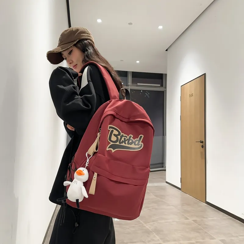 Travel Nylon Backpack Regular Unisex Black Ecru/Red/Gray-12