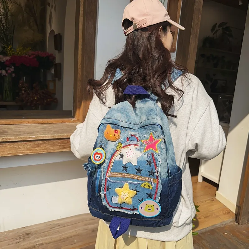 Travel Denim Backpack Unisex Blue-1