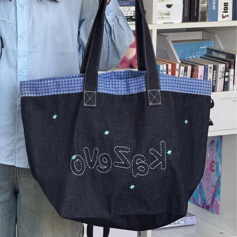 Travel Denim Tote Bag, Shopping Bag, Shoulder Bag Unisex Denim Blue-1