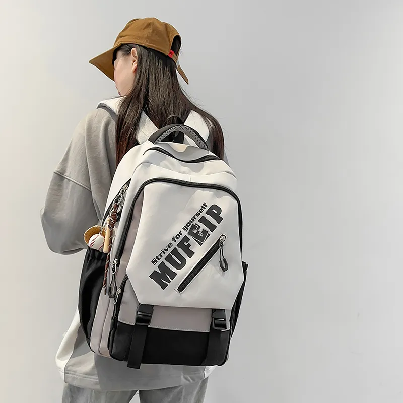 Travel Nylon Backpack Unisex Black/White/Red-9