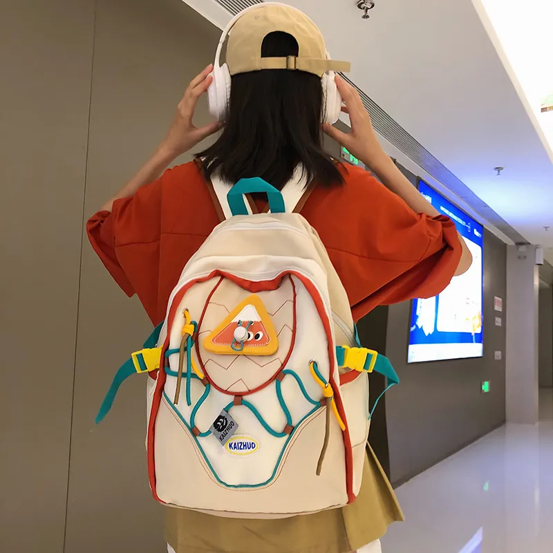 Travel Nylon Backpack Unisex White/Purple-5