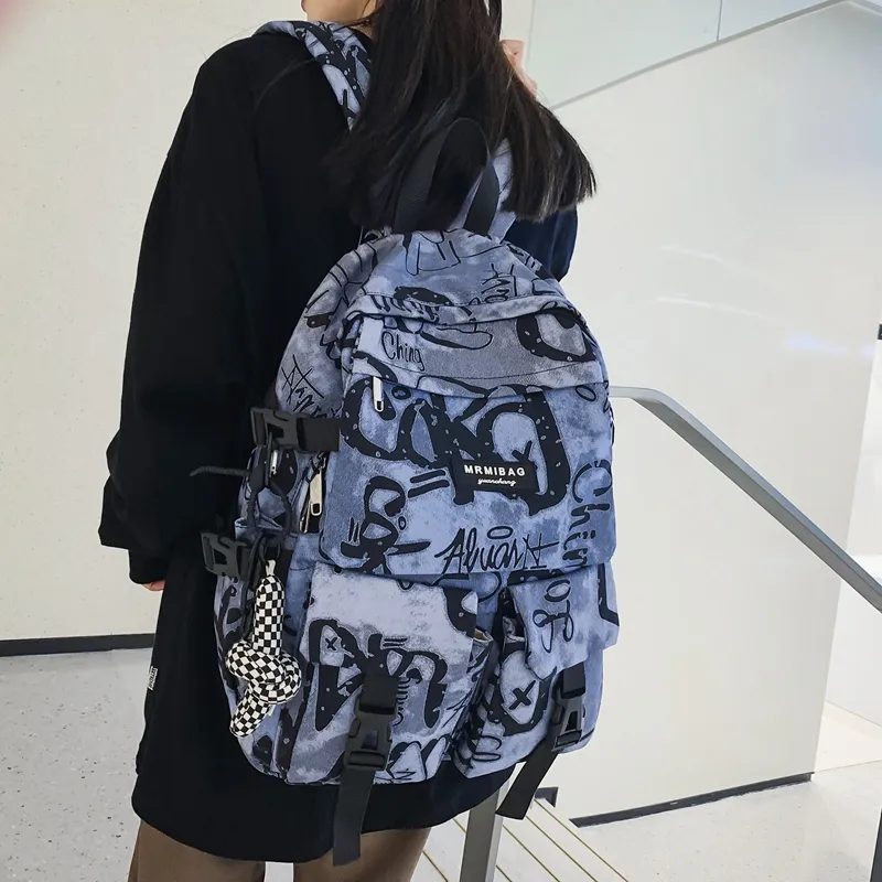 Travel Nylon Backpack Regular Black/White/Blue-17
