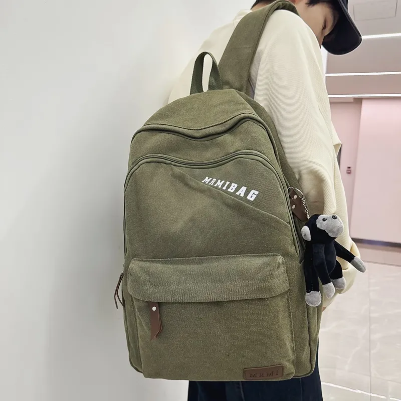 Travel Canvas Backpack Unisex Black/Green/Brown/White/Gray/Khaki-6