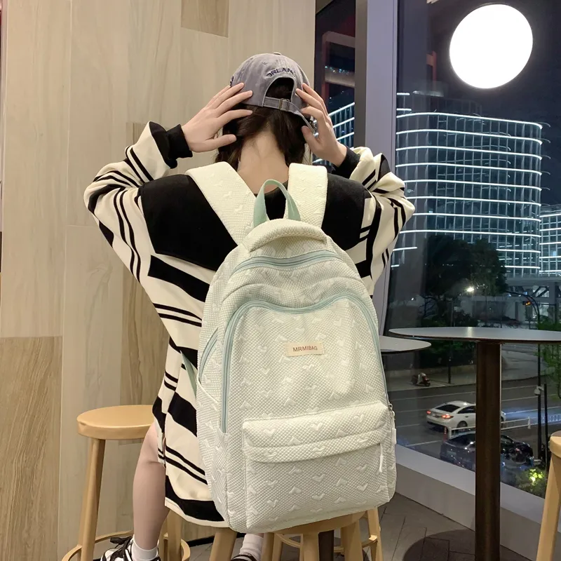 Travel Nylon Backpack Women's Light Gray/Green/Ecru/Pink-4