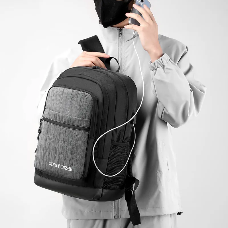 Travel Nylon Backpack Unisex Black/Gray/Brown/Dark Blue-2