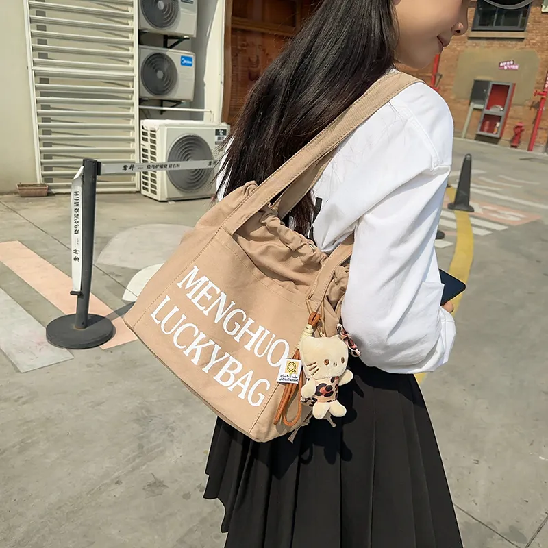 Travel Cotton Shoulder Bag Unisex Black White Red/Yellow/Khaki/Blue-25