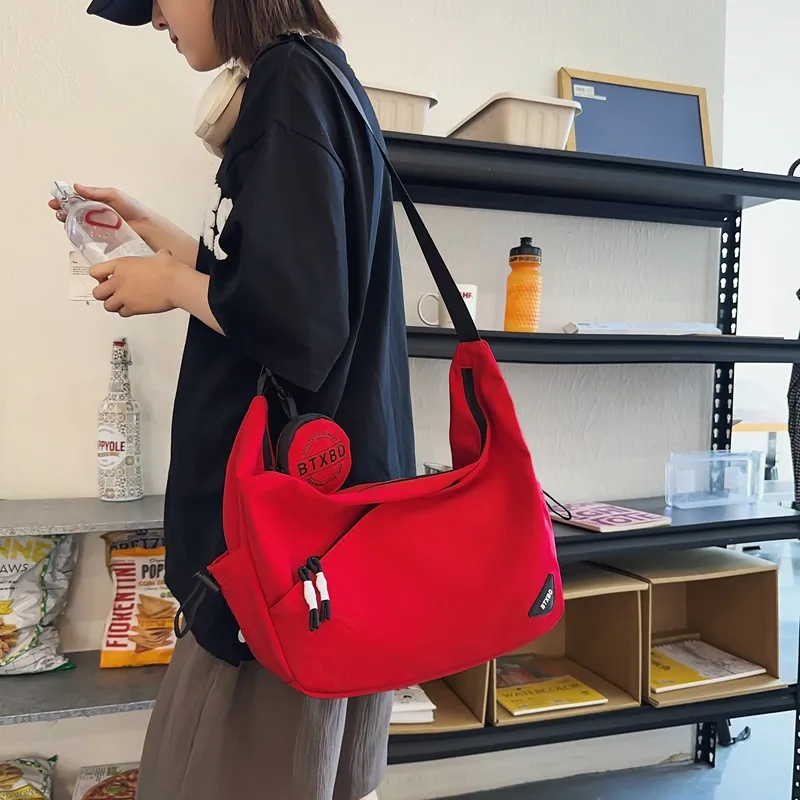 Travel Nylon Shoulder Bag Crossbody Bag Unisex Black/Red/White/Light Gray-6