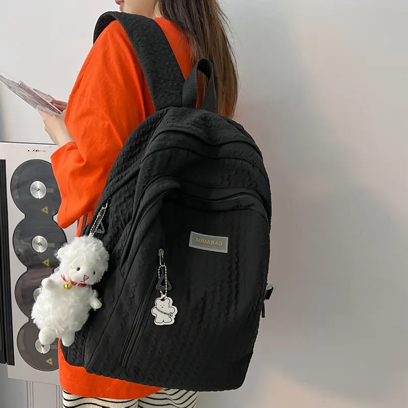 Travel Nylon Backpack Regular Women's Black/White/Pink/Blue-9