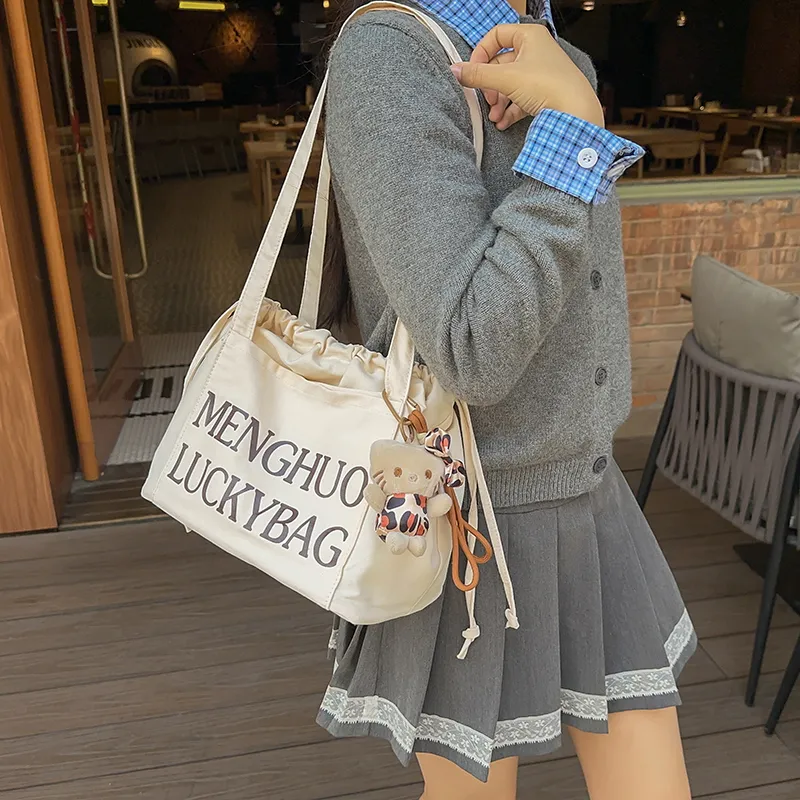 Travel Cotton Shoulder Bag Unisex Black White Red/Yellow/Khaki/Blue-8