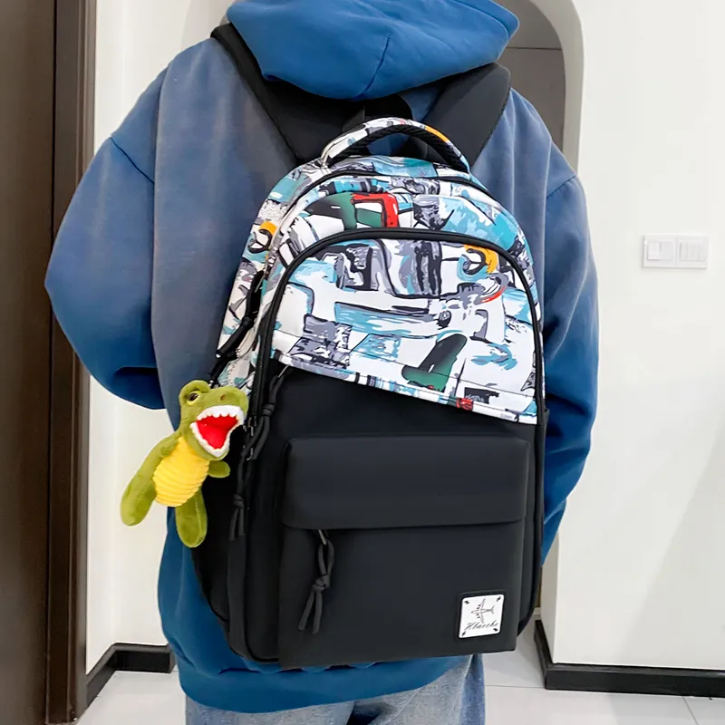 Travel Nylon Backpack Regular Unisex Green/Blue/Yellow-2