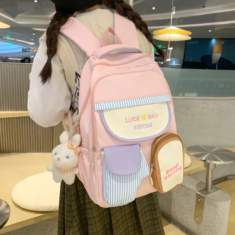 Travel Nylon Backpack Regular Women's Black/White/Yellow/Pink/Blue-4