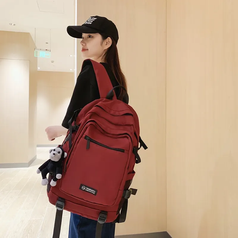 Travel Nylon Backpack Regular Unisex Black/Gray/Red/Light Purple-25