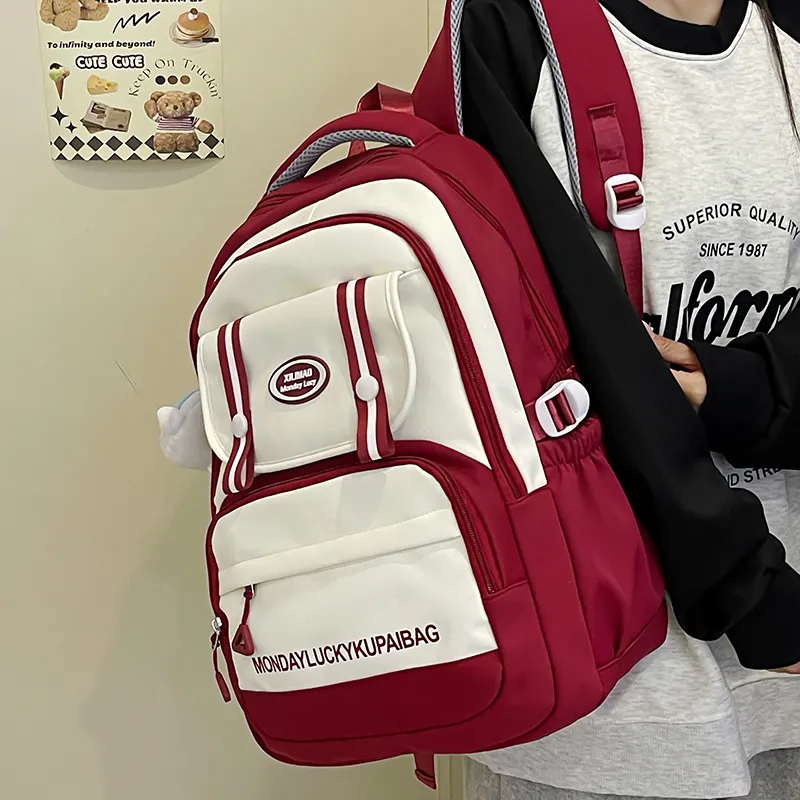 Travel Nylon Backpack Unisex Red/Blue/Black/Khaki/Purple-3