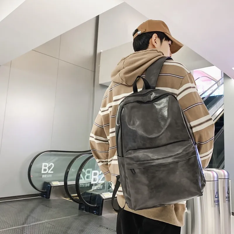 Travel PU Backpack Regular Unisex Black/Gray/Coffee-10
