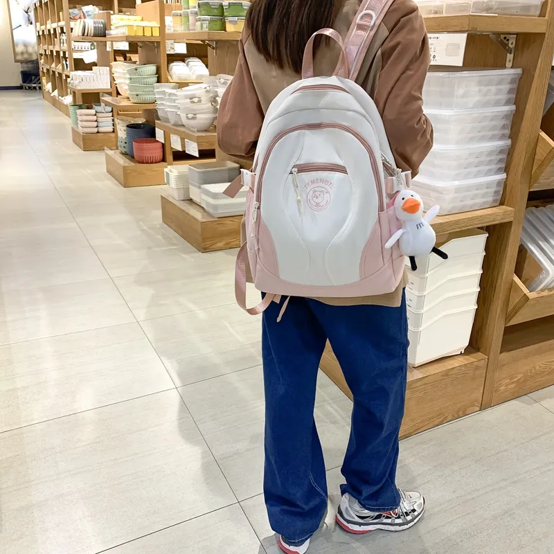 Travel Nylon Backpack Unisex Black/Green/Pink/Gray-18