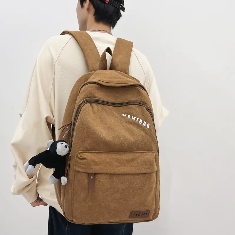 Travel Canvas Backpack Unisex Black/Green/Brown/White/Gray/Khaki-11