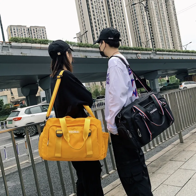 Travel Nylon Gym Bag Medium Size Unisex Black/Khaki/Yellow/Pink/Red-5
