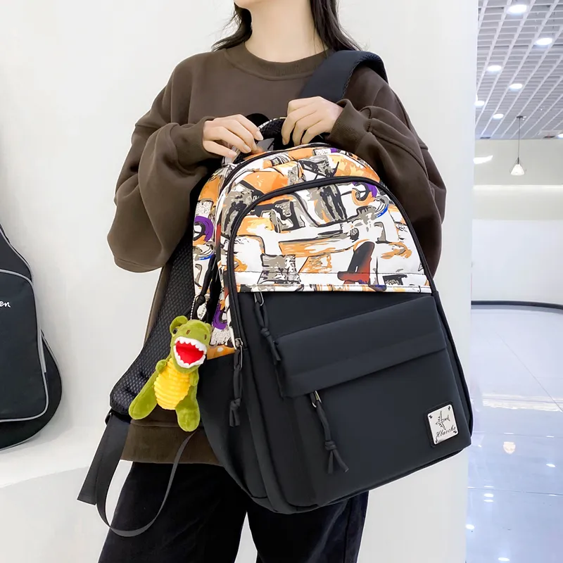 Travel Nylon Backpack Regular Unisex Green/Blue/Yellow-16