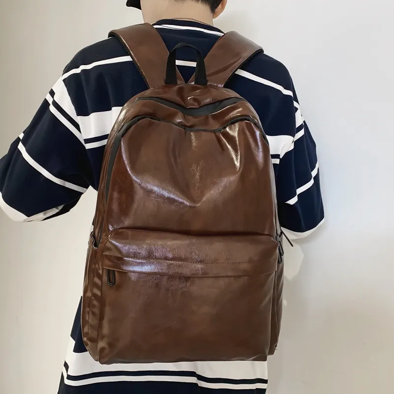 Travel PU Backpack Regular Unisex Black/Gray/Coffee-18