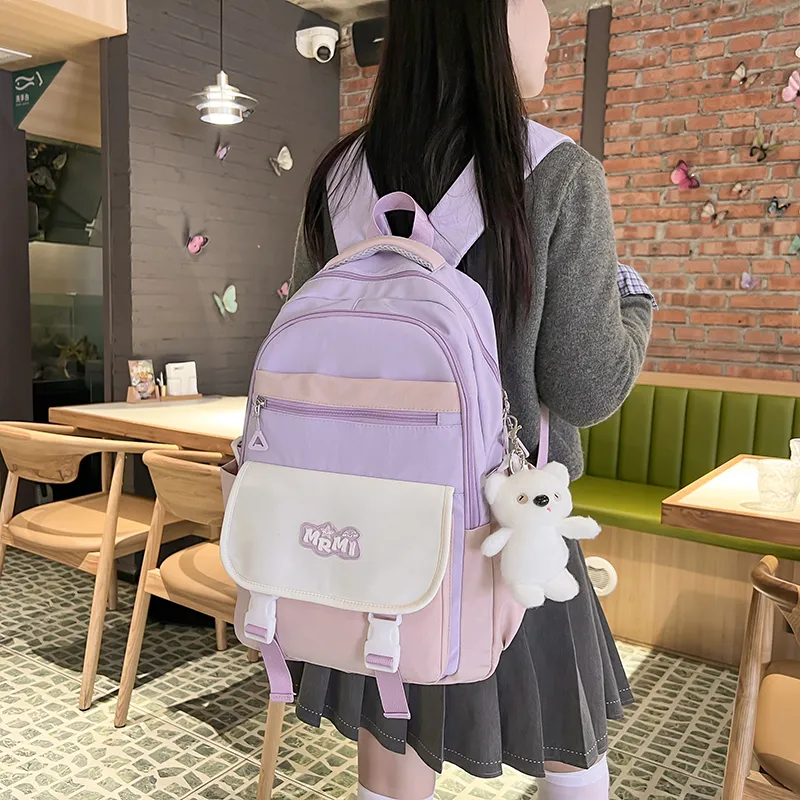Travel Nylon Backpack Regular Unisex Black/Purple With Pink/Blue With Yellow/Brown With Khaki-5