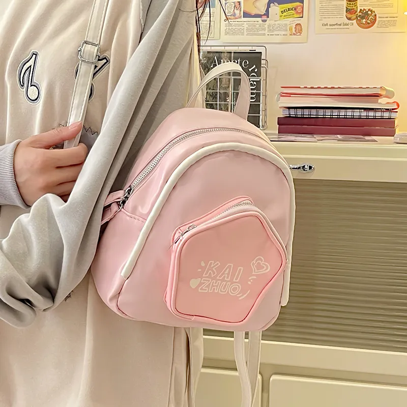 Travel PU Backpack Regular Women's Pink/White-4